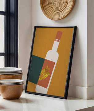 Modern Abstract Wine Bottle With Golden Leaf Design - Mi tienda