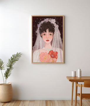 Elegant bridal portrait with floral crown and veil