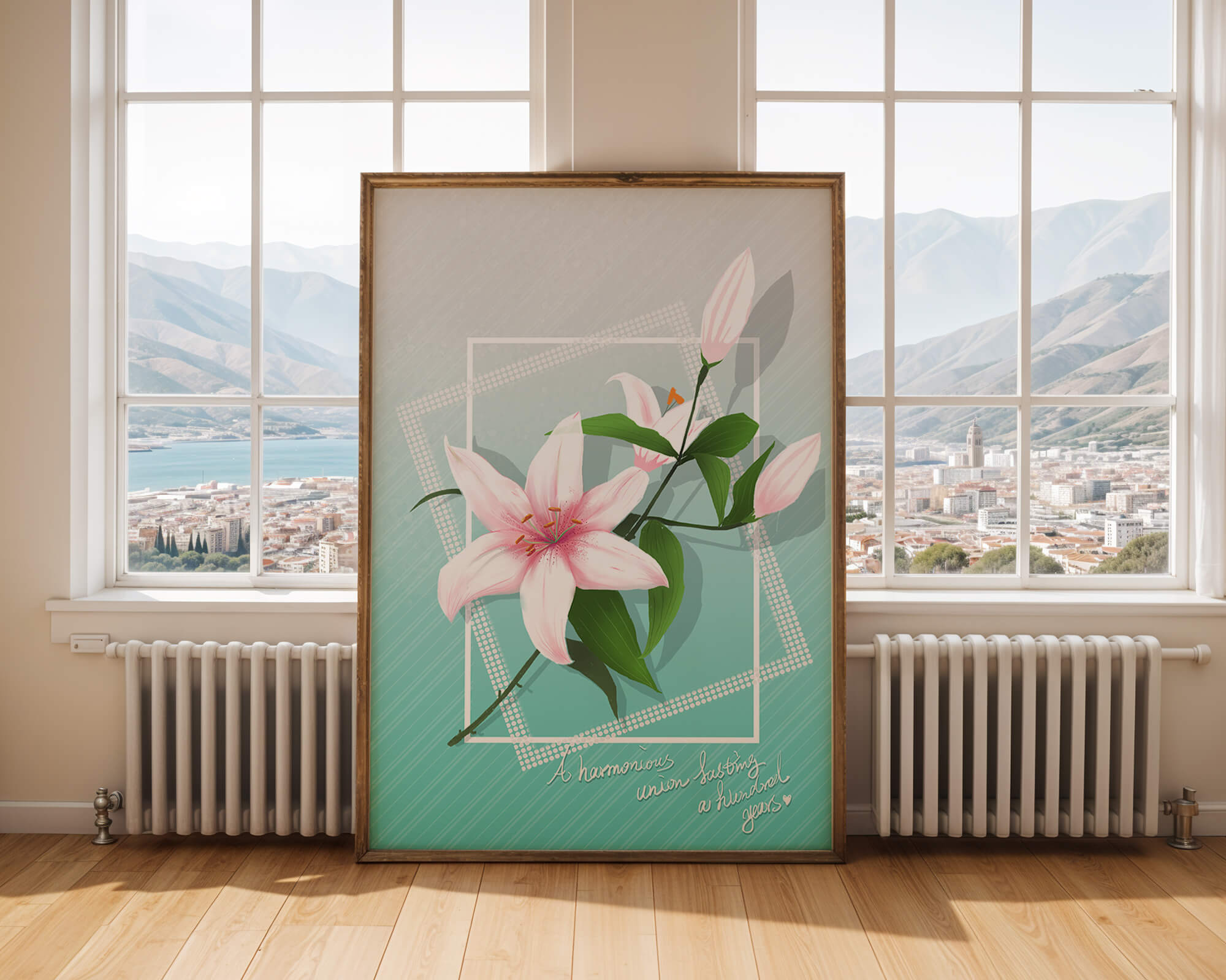Elegant floral design with pink lilies and modern accents