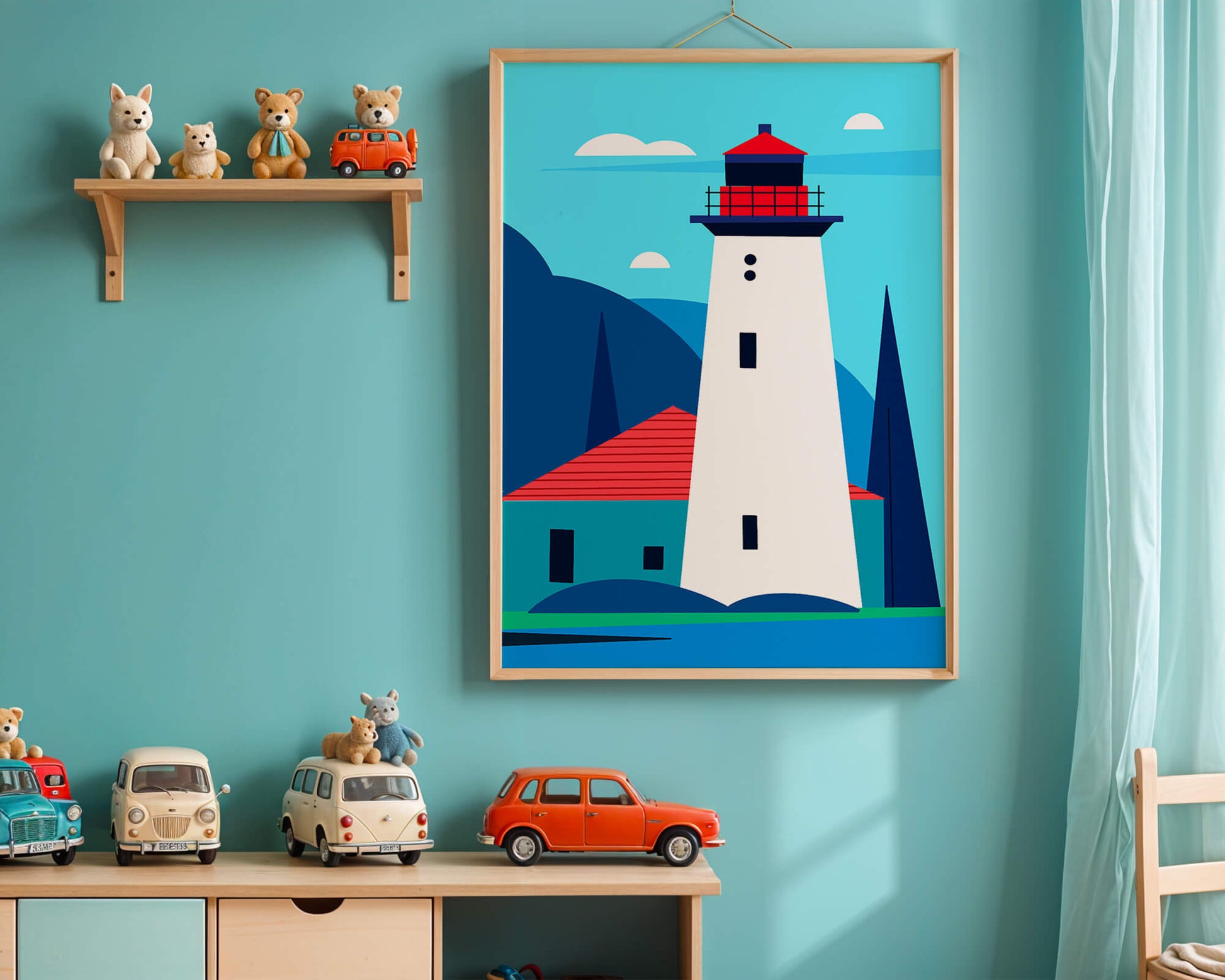 Modern illustration of a lighthouse with vibrant colors