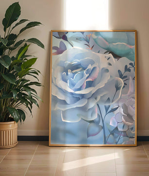 Serene Blue Roses With Delicate Leaves on Soft Background