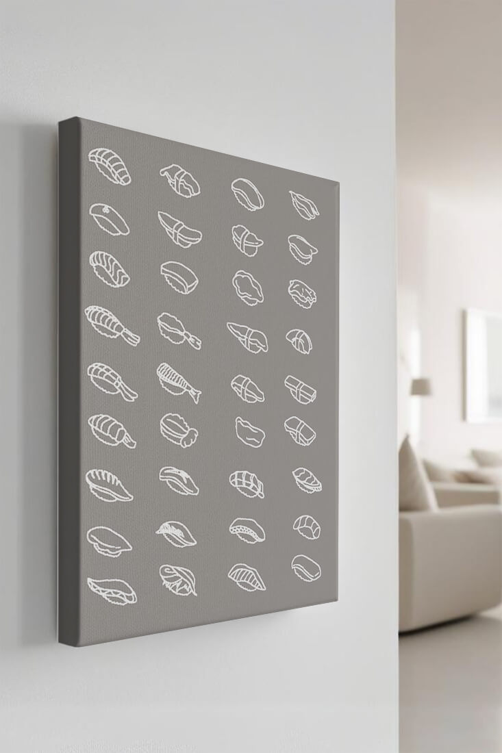 Minimalist sushi sketch illustration with various sushi types