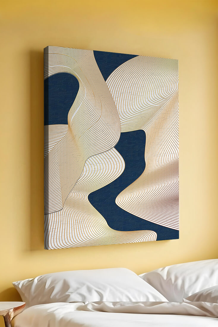Lignes fluides abstraites sur fond bleu foncé