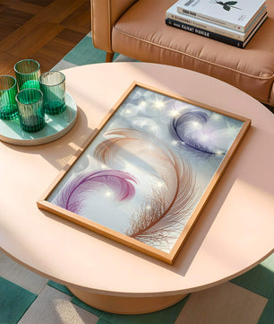 Elegant abstract feather design with sparkles and soft colors