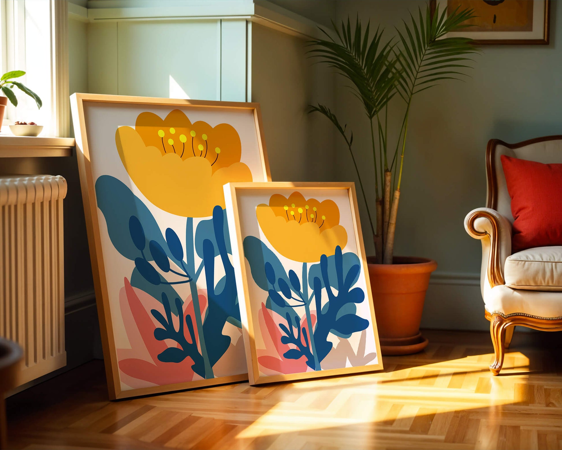 Colorful abstract floral illustration with vibrant leaf patterns