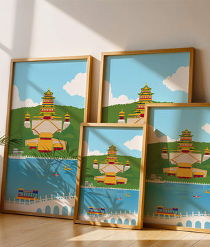 Traditional Chinese architecture by a serene lake