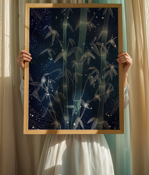 Illustration Of Bamboo With Snowfall In A Night Sky - Mi tienda