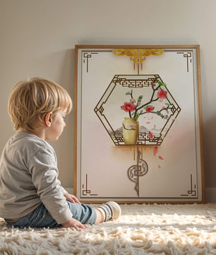 Design floral élégant avec vase et accents dorés