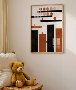 Abstract Geometric Art with Circles and Bars in Earth Tones