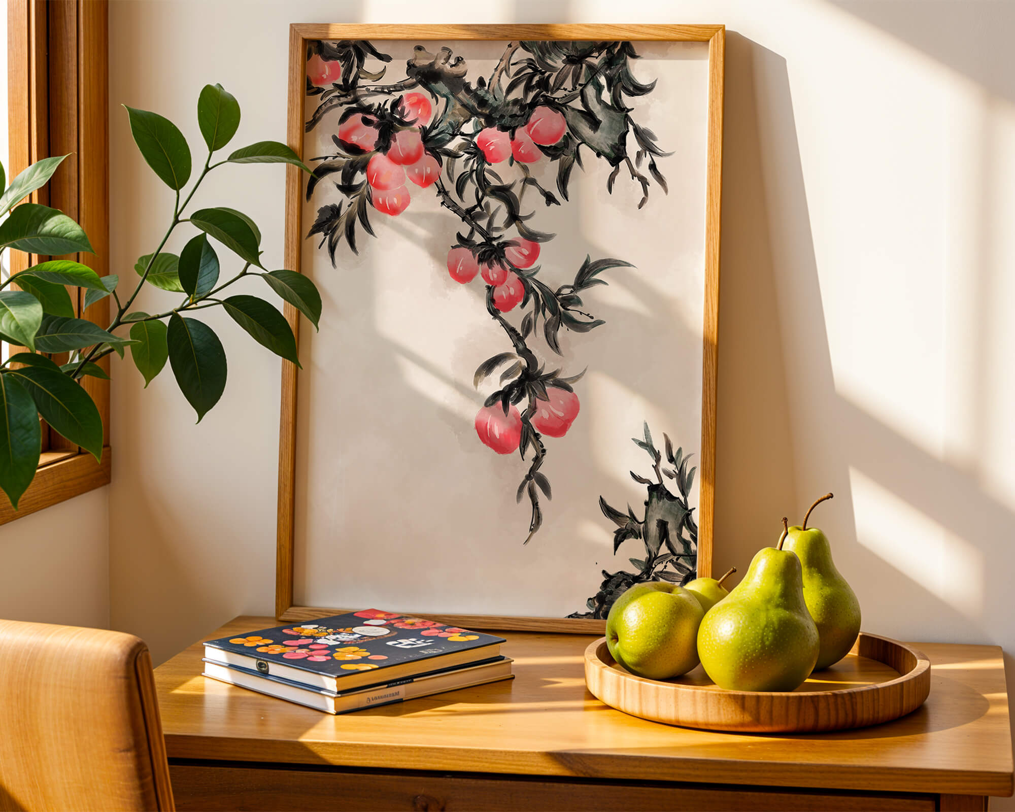 Watercolor Floral Illustration with Red Berries on Branch - Mi tienda