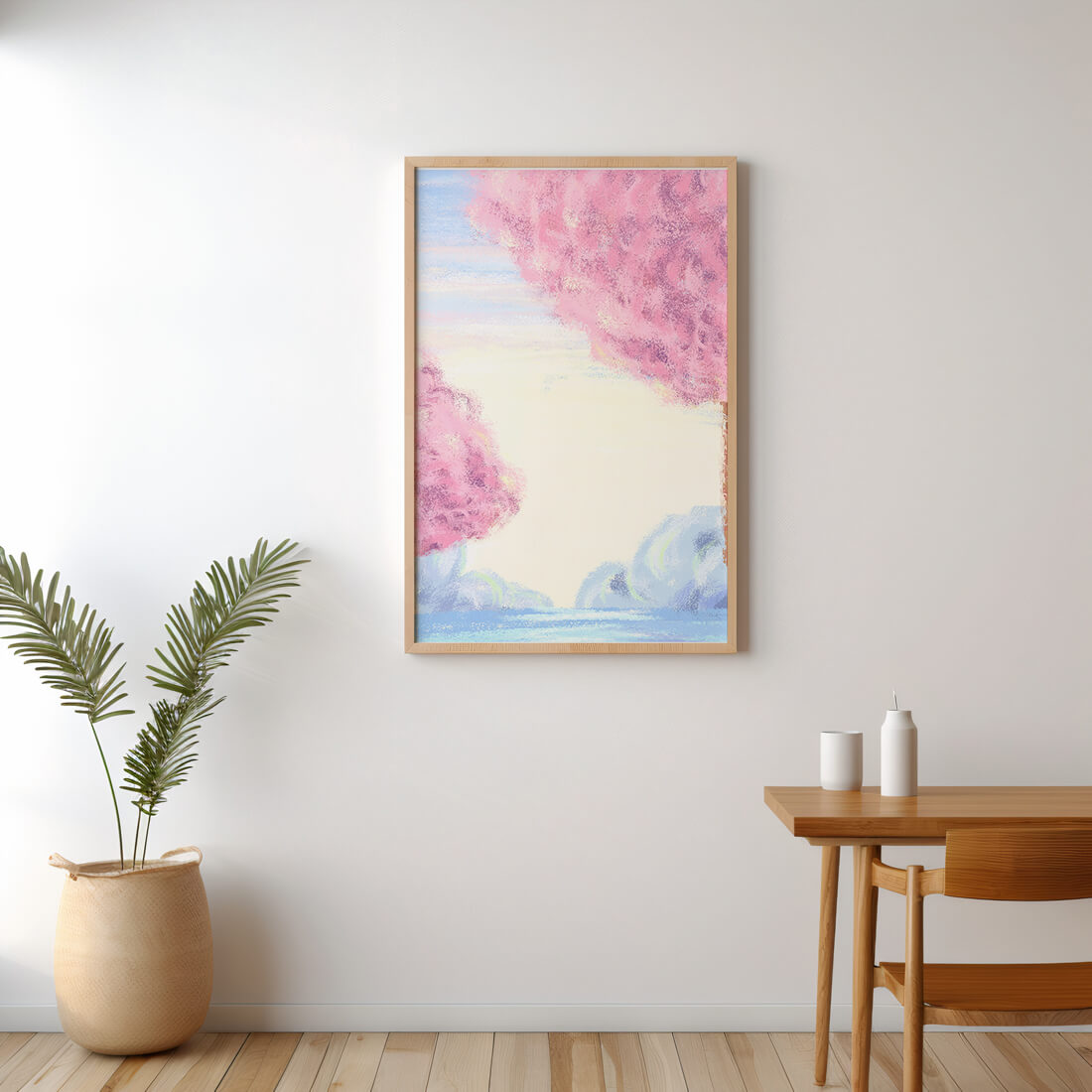Serene Landscape with Cherry Blossom Trees and Tranquil Sky