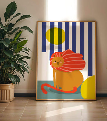 Colorful abstract lion illustration with vibrant stripes