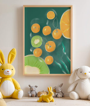 Ilustración de patrón de frutas vibrantes de kiwi y naranja