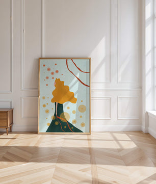 Abstract Portrait of a Woman with Flowing Golden Hair and Geometric Shapes - Mi tienda