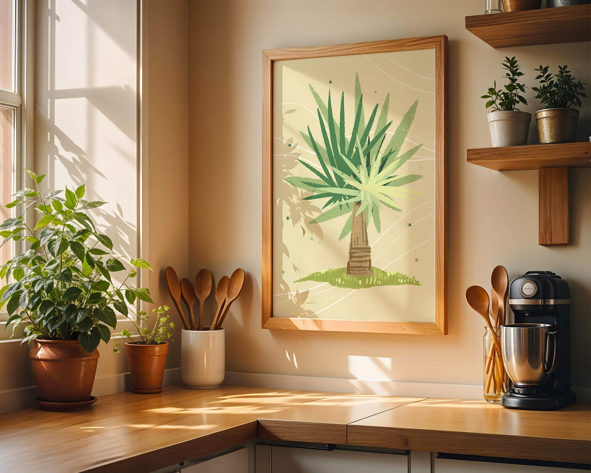 Illustrated tropical yucca plant with a textured background