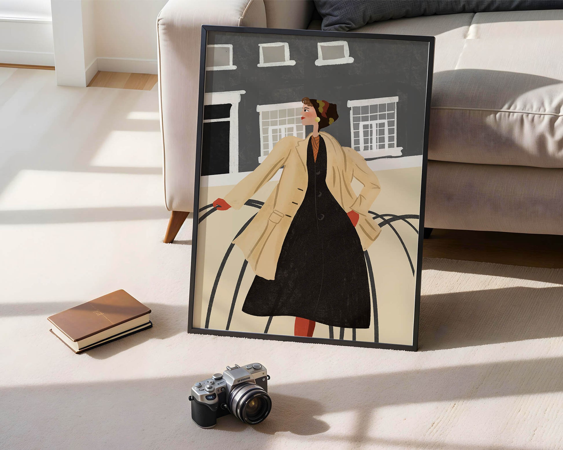Chic Woman in Vintage Coat Posing Outdoors in Urban Setting