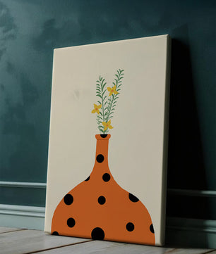 Colorful Polka Dot Vase with Yellow Flowers and Green Leaves - Mi tienda