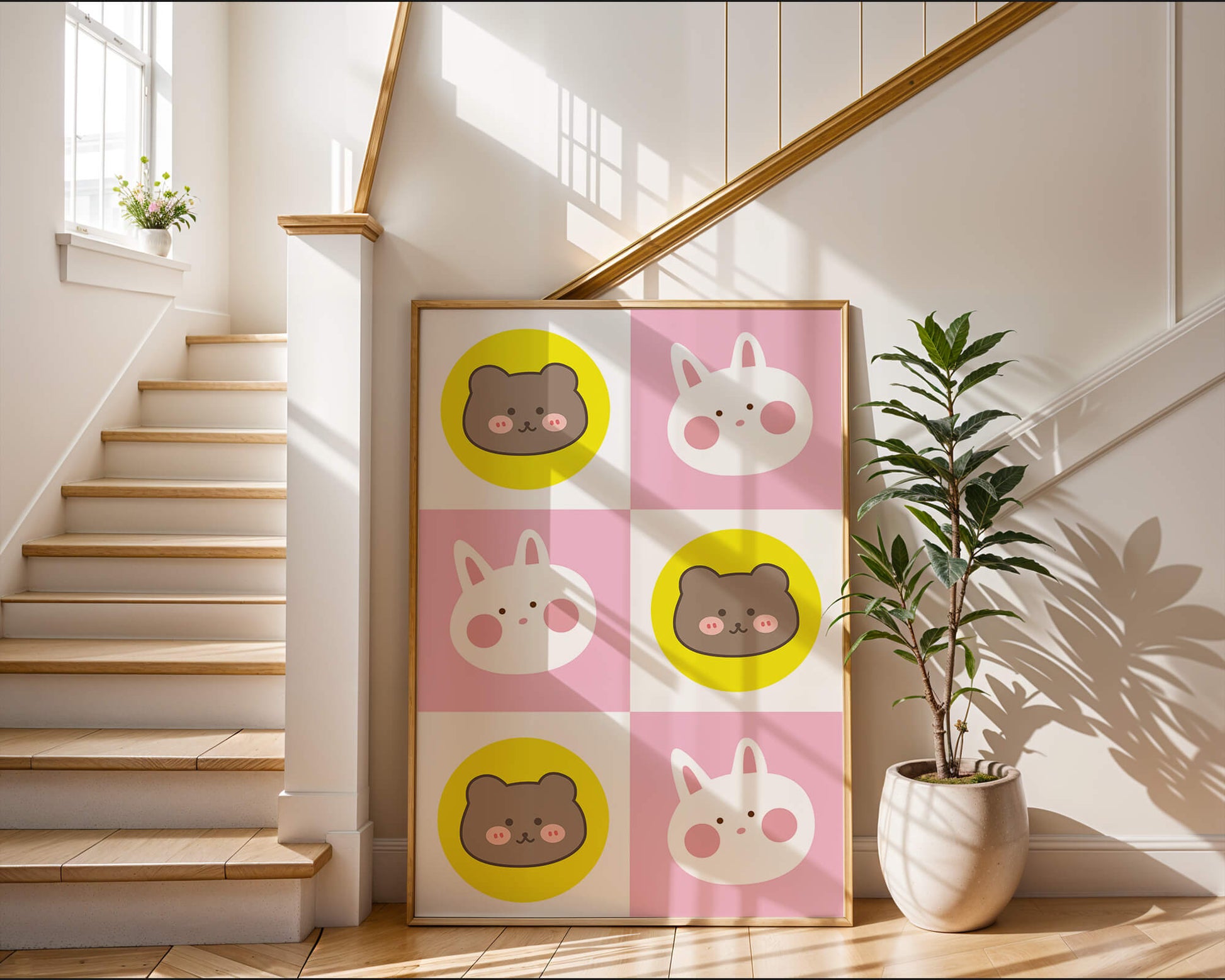 Diseño de patrones de animales juguetones con caras de osos y conejos en colores pastel