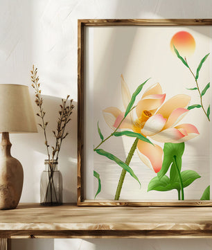 Serene Lotus Flower with Sun in Minimalist Natural Setting - Mi tienda