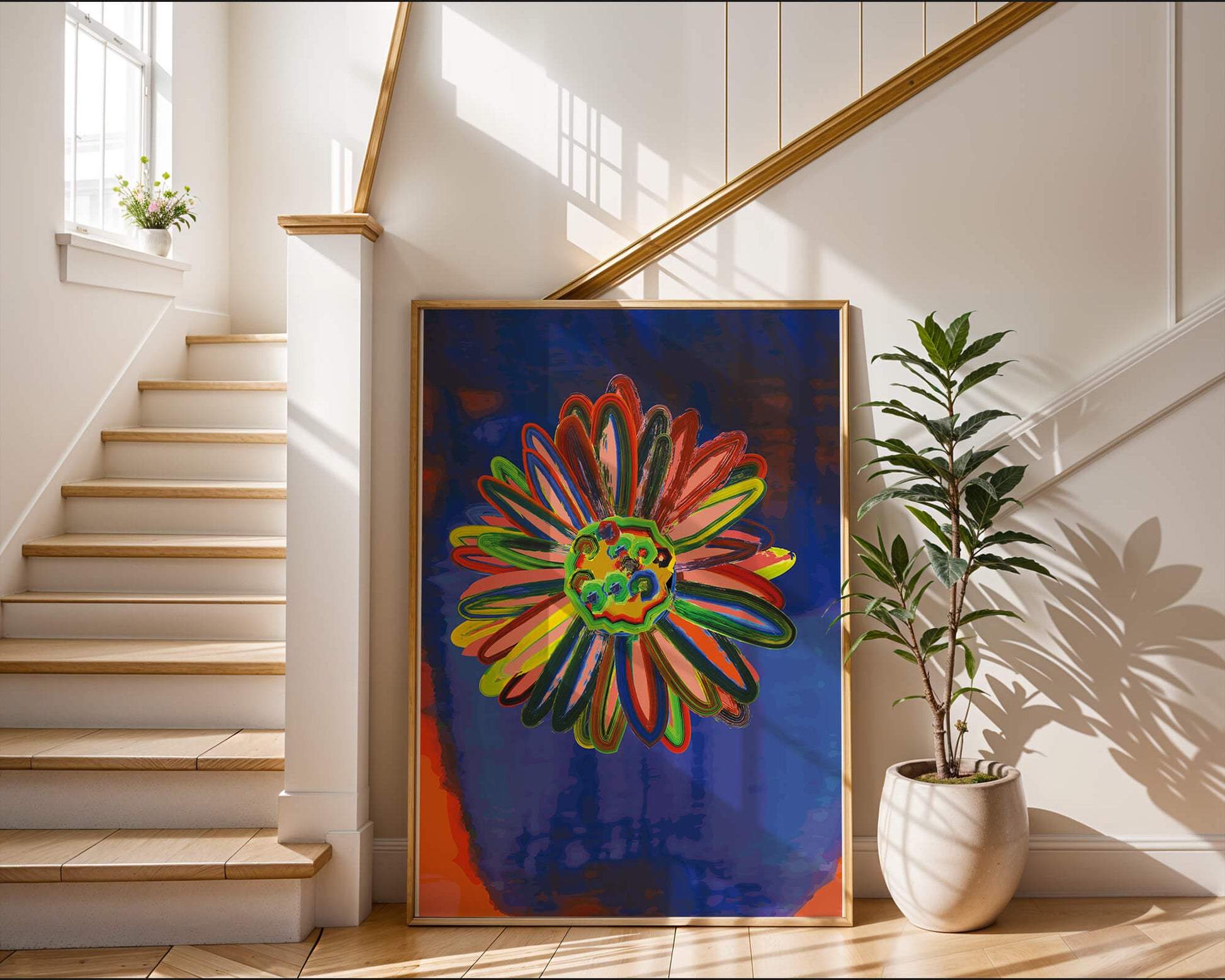 Arte floral abstracto colorido con pinceladas dinámicas