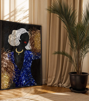 Abstract art with colorful foil textures and silhouette