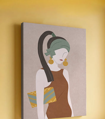 Stylized woman portrait with muted colors and geometric elements