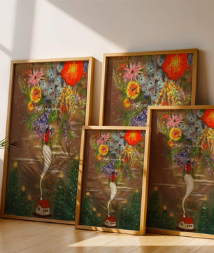 Charming illustration of floral fantasy scene