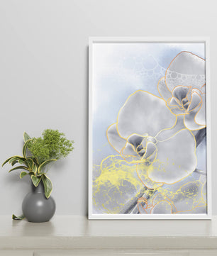 Delicate floral art with gold accents and abstract background