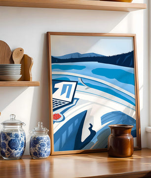 Modern Laptop and Scenic Lake View Illustration
