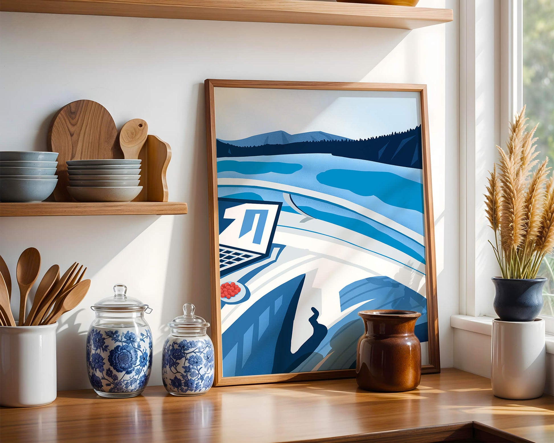 Modern Laptop and Scenic Lake View Illustration