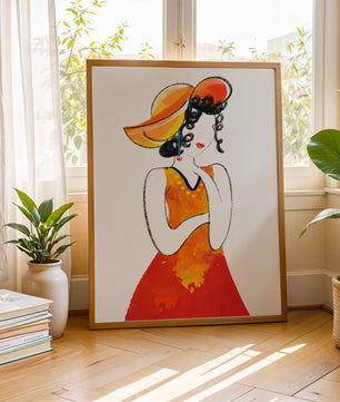 Elegante Frau in einem lebendigen Hut und Kleid Illustration
