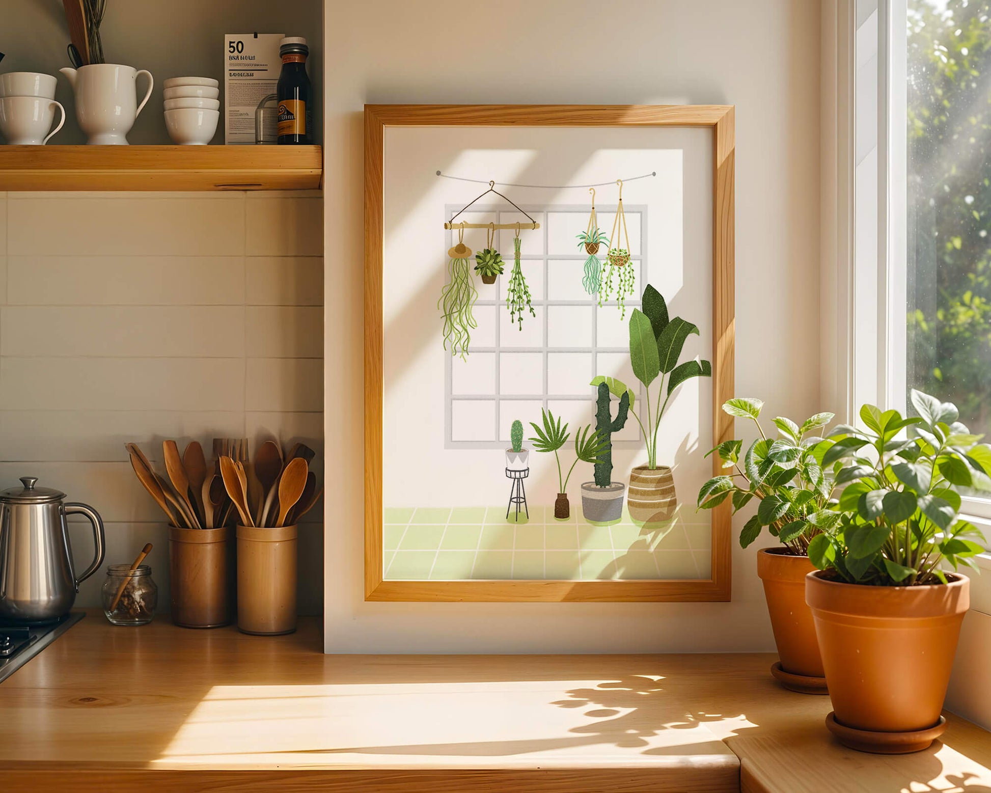 Decoración de interior con plantas colgantes y en macetas