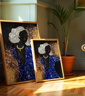 Abstract art with colorful foil textures and silhouette