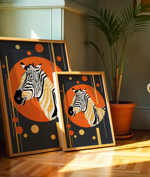 Arte moderno de cebra con acentos dorados sobre fondo abstracto