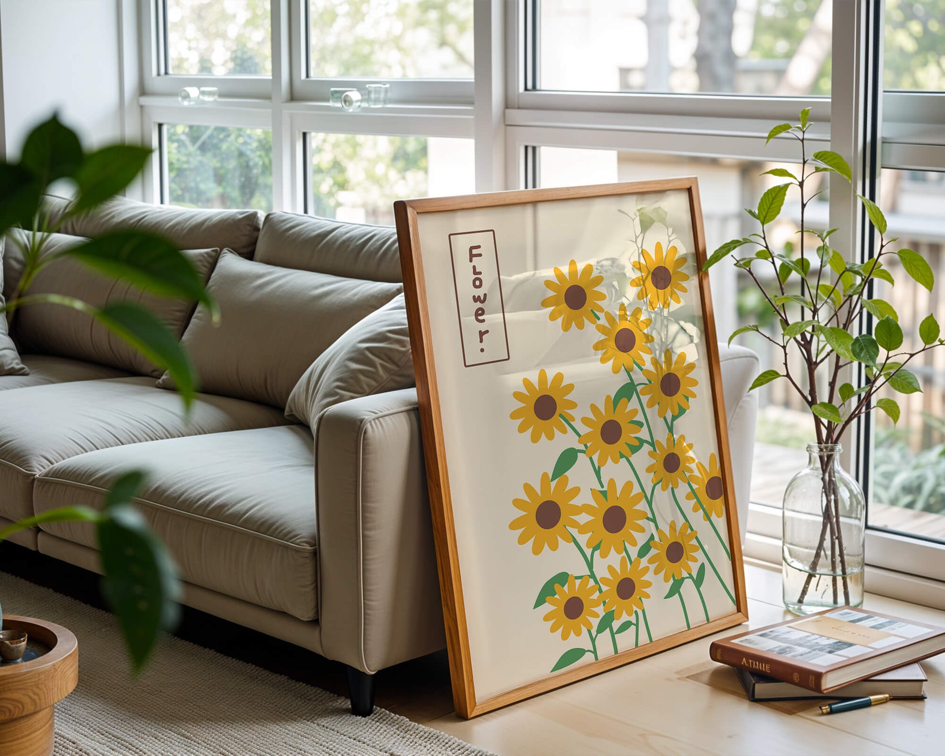 Sunflower illustration on a beige background