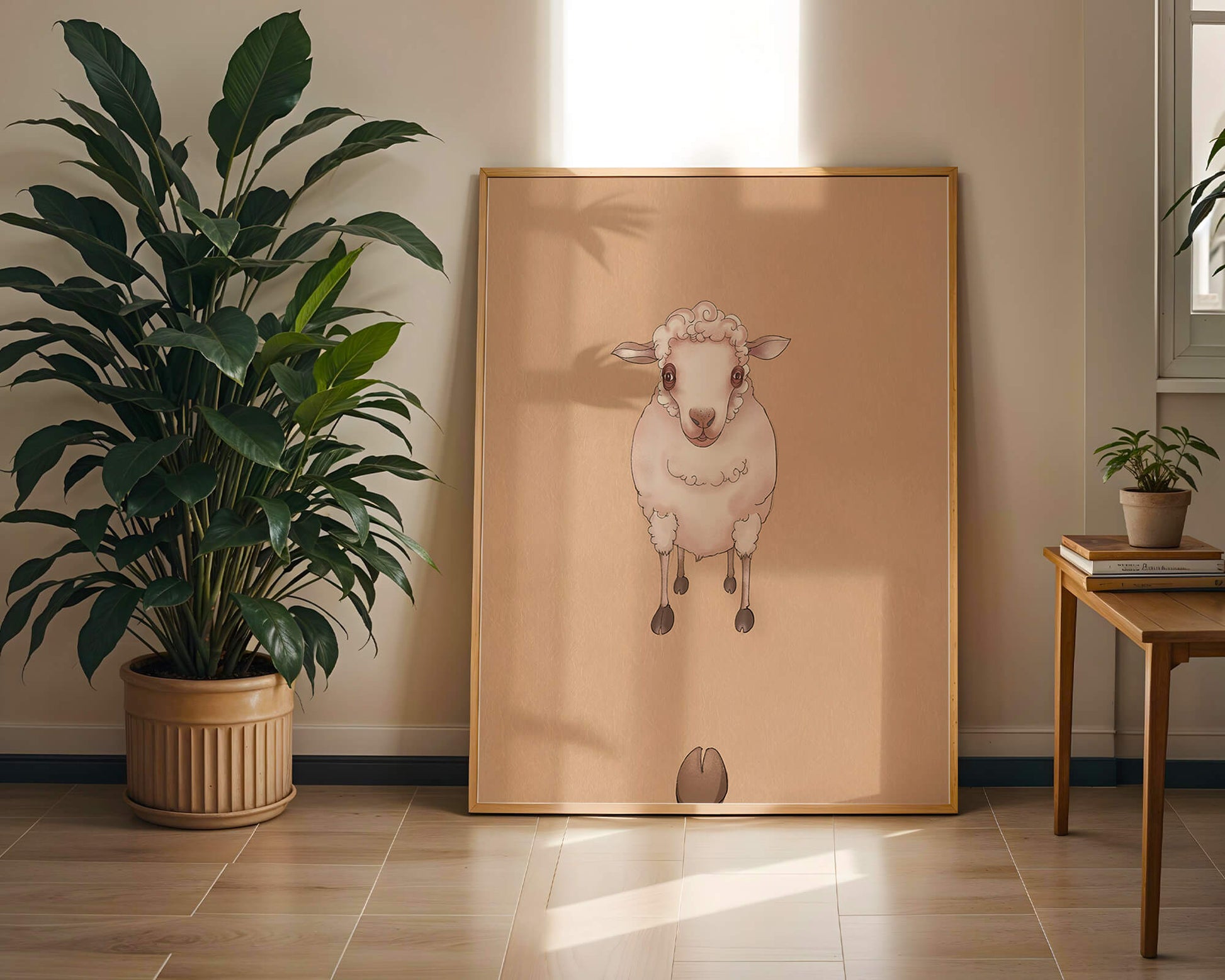 Ilustración de una oveja adorable sobre un fondo texturizado