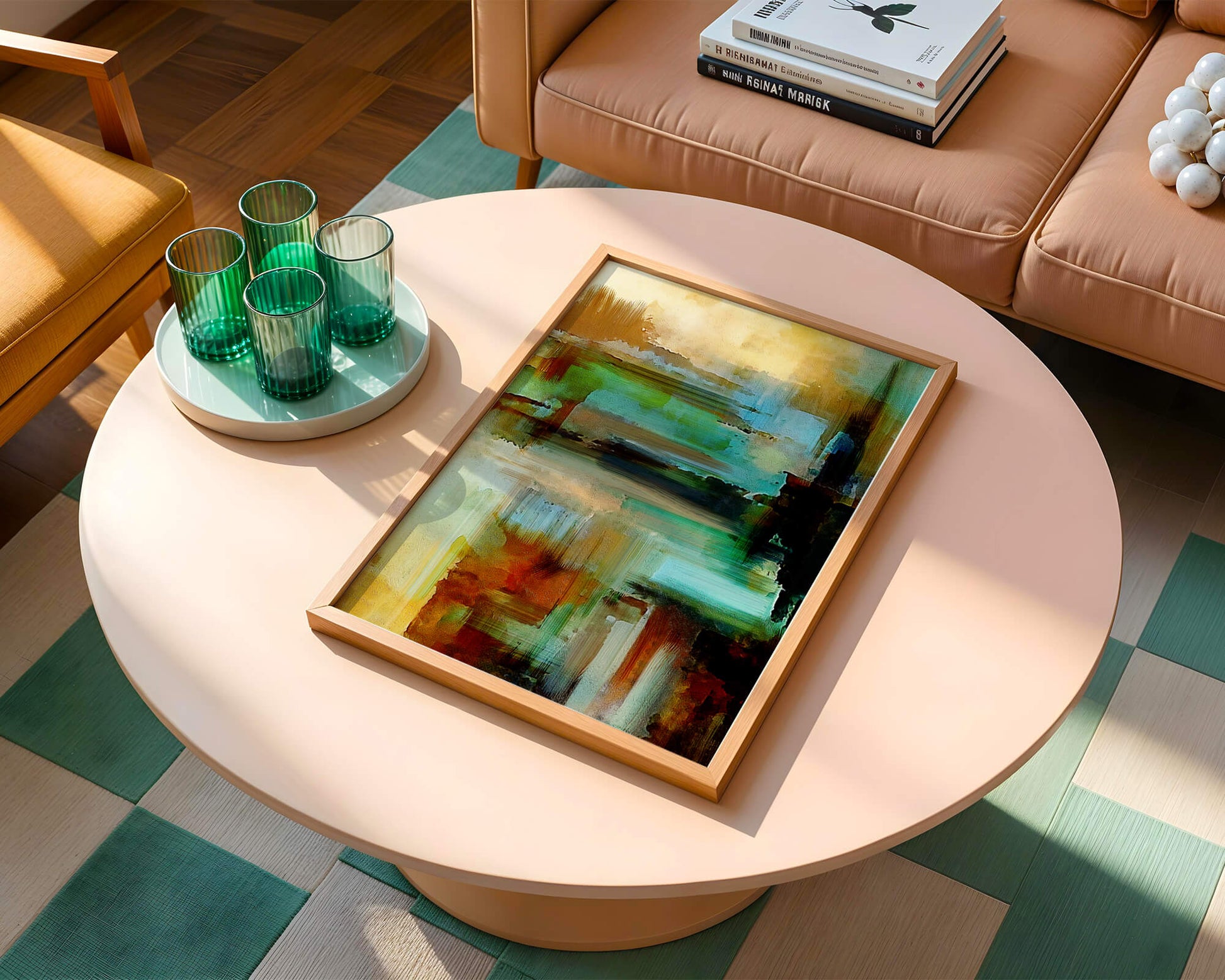 Abstract Expressionist Colorful Landscape with Earthy and Aqua Tones