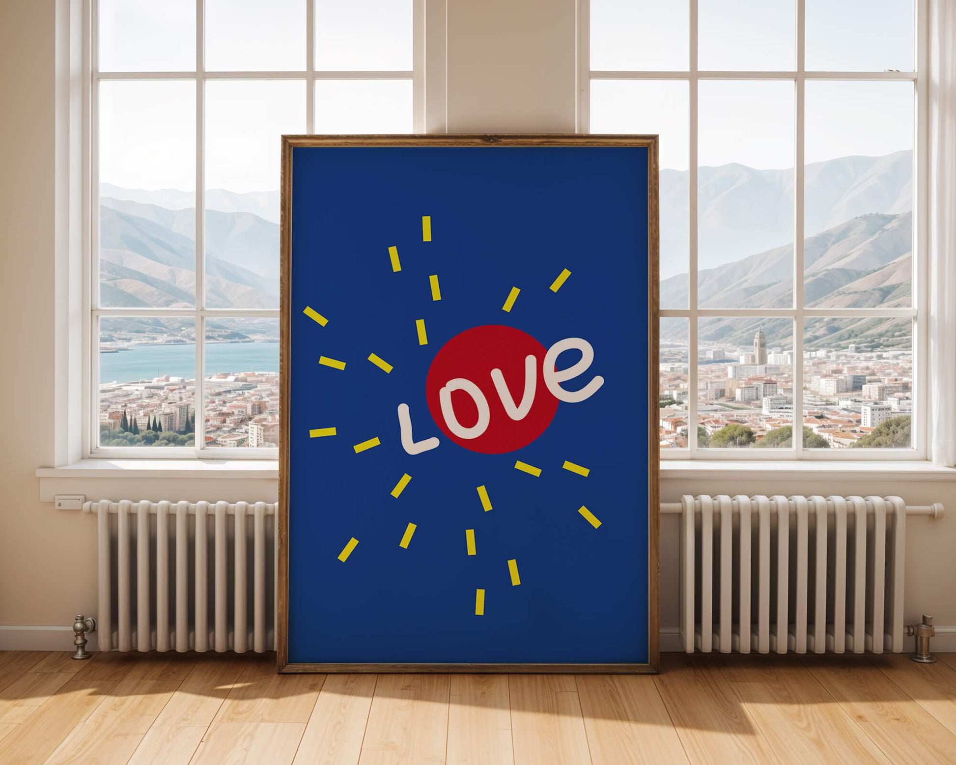 Colorful love-themed abstract design with bold elements