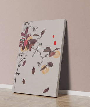 Elegant nature illustration featuring butterflies and birds on a branch