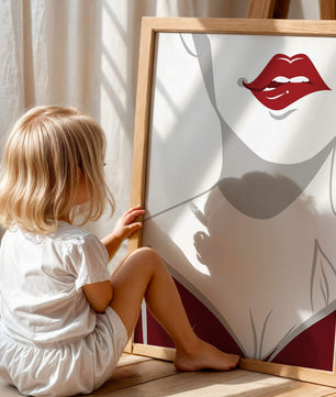 Minimalist Art with Red Lips and Elegant Dress - Mi tienda