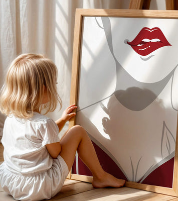 Minimalist Art with Red Lips and Elegant Dress