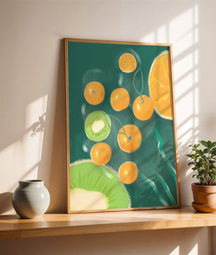 Ilustración de patrón de frutas vibrantes de kiwi y naranja