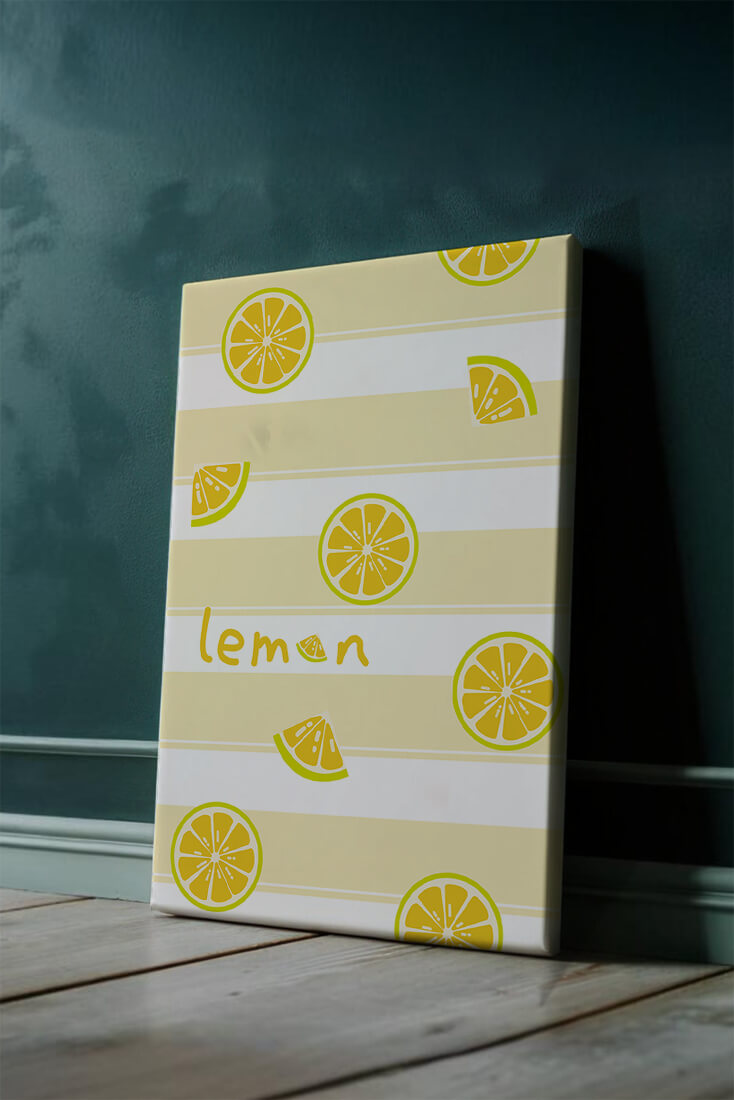 Yellow lemon slices pattern with bold stripes
