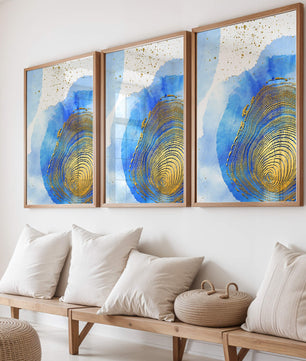 Abstract Watercolor Art with Gold Accents and Circular Pattern Design - Mi tienda