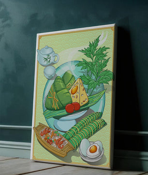 Illustration d'aliments asiatiques traditionnels avec service à thé et herbes