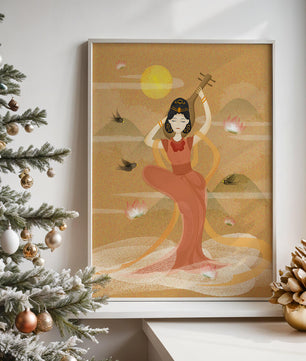 Serene Oriental Woman Playing Instrument Amidst Nature - Mi tienda