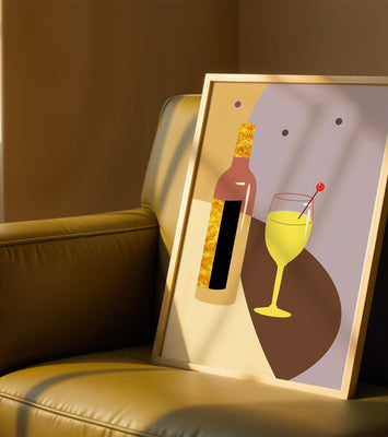 Minimalist Still Life with Wine Bottle and Glass in Soft Tones