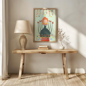 Whimsical Abstract Art of a Woman with Flowers and Streamers - Mi tienda