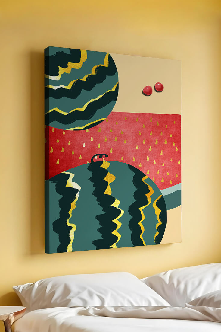 Arte abstracto vibrante de sandía con reflejos dorados