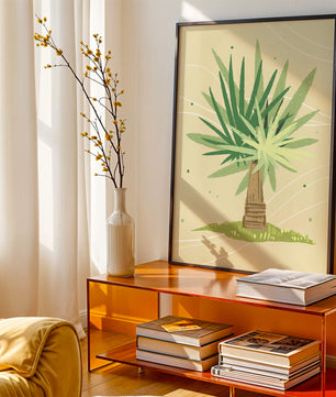 Illustrated tropical yucca plant with a textured background